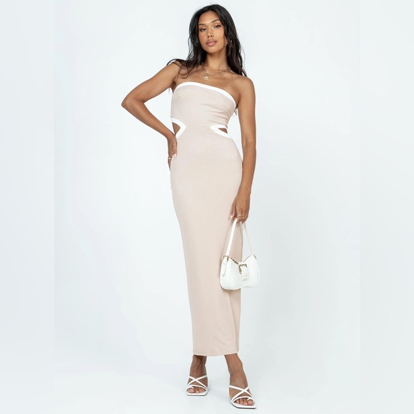 🆕(NWT) PRINCESS POLLY Greta Strapless Maxi Dress in Beige. Size US 8 - Picture 5 of 8